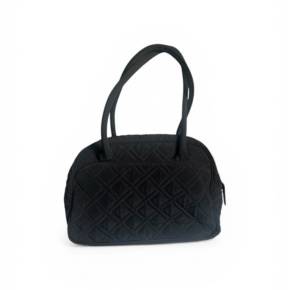 Vera Bradley RETIRED Black Quilted Purse with Moon Blooms Patterned Lining - Picture 2 of 4